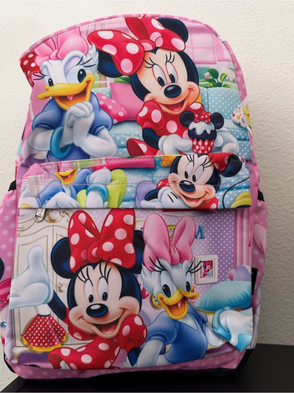 Disney Pink Minnie & Daisy Kids Backpack with Polka Dot Bow Print